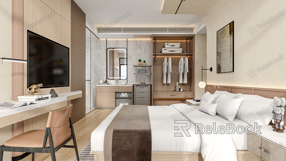 Hotel Room Single Room Big Bed Room Deluxe Room Room Background Wall model