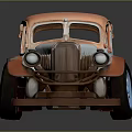 Vintage Custom Rusty Car with Orange Roof Light Blue Body Blue Wheels and Reflection