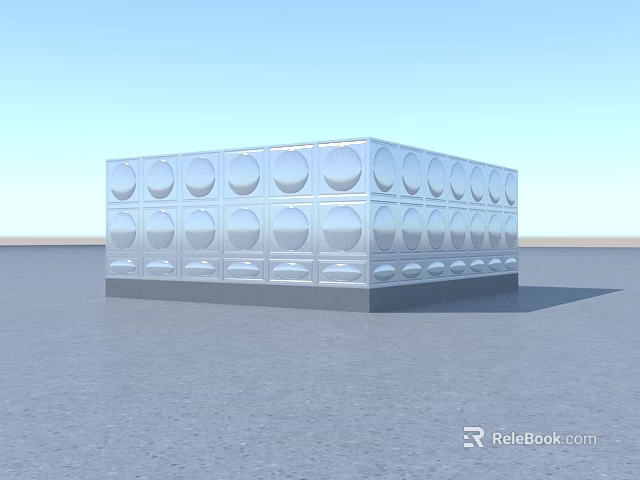 Silver Metallic Cubic Container Featuring Circular Surface Patterns On Outdoor Floor 3d model