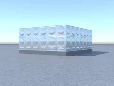 Silver Metallic Cubic Container Featuring Circular Surface Patterns On Outdoor Floor 3d model