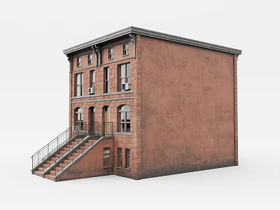 Classic Red Brick Multi Story Building With Exterior Staircase And Windows 3d model
