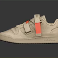 Beige Casual Sneakers With Velcro Straps And Orange Accents For Daily Wear