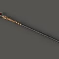 Ornate Curved Blade Weapon With Golden Decoration Red Gem And Black Textured Pole
