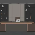 Elegant Modern Office Desk With Wooden Top And Decorative Shelves In Stylish Workspace