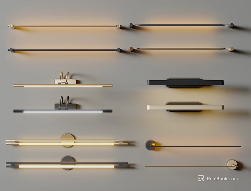 Modern Wall Lamps With Various Designs In Black Gold And Wooden Finishes 3d model 