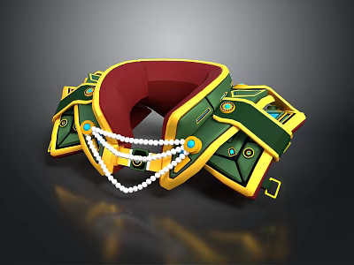 Green Yellow Red Decorative Weapon With Chain And Circular Ornaments 3d model