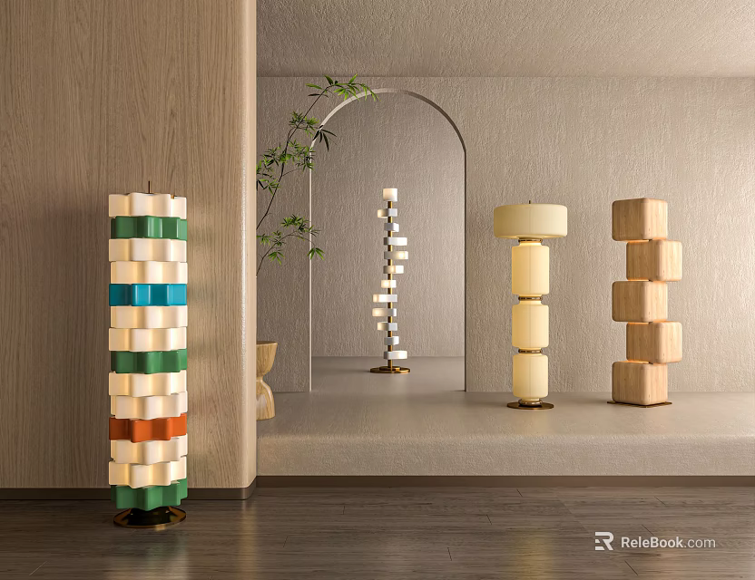 Modern Interior Featuring Various Unique Floor Lamps 3d model