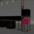 Modern Jewelry Store Interior With Golden Frame Pink Decorations Black Counters And Red Countertops