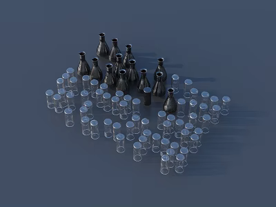 Garden Landscape Design With Circular Arrangement Of Clear Cups And Black Bottles 3d model