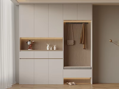 Modern Entryway With White Cabinetry Built In Lighting Bench Slippers And Decorative Items 3d model
