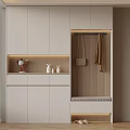 Modern Entryway With White Cabinetry Built In Lighting Bench Slippers And Decorative Items