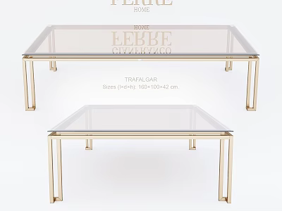 Modern Functional Table With Glass Top And Golden Metal Legs Set 3d model