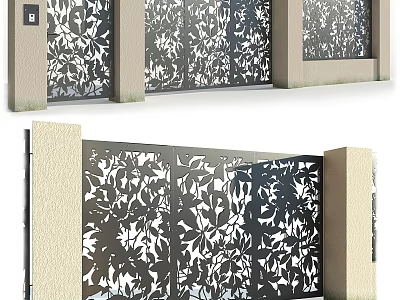Modern Outdoor Metal Screen With Intricate Laser Cut Leaf Pattern Design 3d model