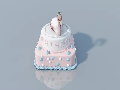 Pink And White Two Tier Birthday Cake With Ballet Shoe Decoration And Shell Frosting 3d model