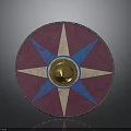 Round Shield Design With Pink Background Blue And Beige Stars Gold Central Ornament