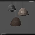 Three Modern Woven Pendant Lights With Beige Brown Designs On White Background 3d model