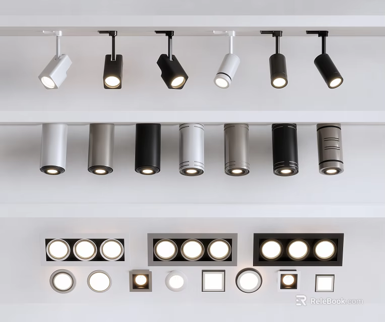 Modern Downlights and Spotlights in Black and White Ceiling Mounted Styles for Home Lighting 3d model 