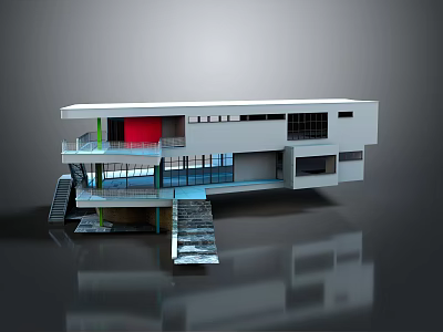 Modern Architectural Model Featuring Multi Level Design Large Windows And Terrace Stairs 3d model