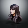 3D Rendered Female Head With Dark Purple Long Curly Hair And Bangs
