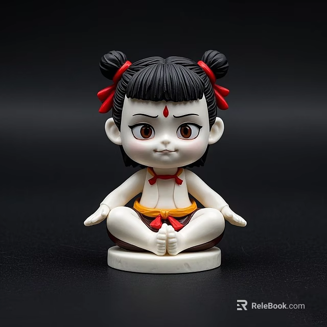 Adorable Game Movie Character Figurine Featuring Double Buns Red Hair Accessories And Sitting Pose 3d model 