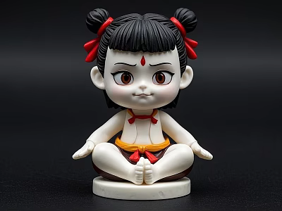 Adorable Game Movie Character Figurine Featuring Double Buns Red Hair Accessories And Sitting Pose 3d model