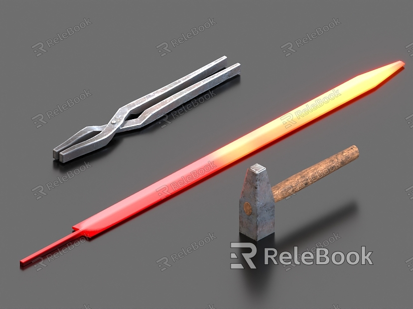 Big iron tool hammer tongs red-hot iron sword model