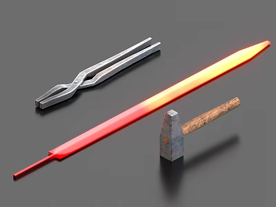 Hardware Tools Set Including Pliers Hammer And Red Hot Metal Bar For Forging 3d model