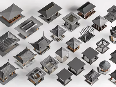 Traditional Architecture Models Featuring Various Roof Designs And Different Structures 3d model