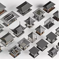 Traditional Architecture Models Featuring Various Roof Designs And Different Structures 3d model