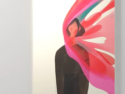 Artistic Figure With Colorful Pink Red White Fabric Covering Head On White Background 3d model