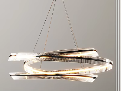 Modern Layered Circular Chandelier With Sleek Glass And Illuminated Metal Rings 3d model