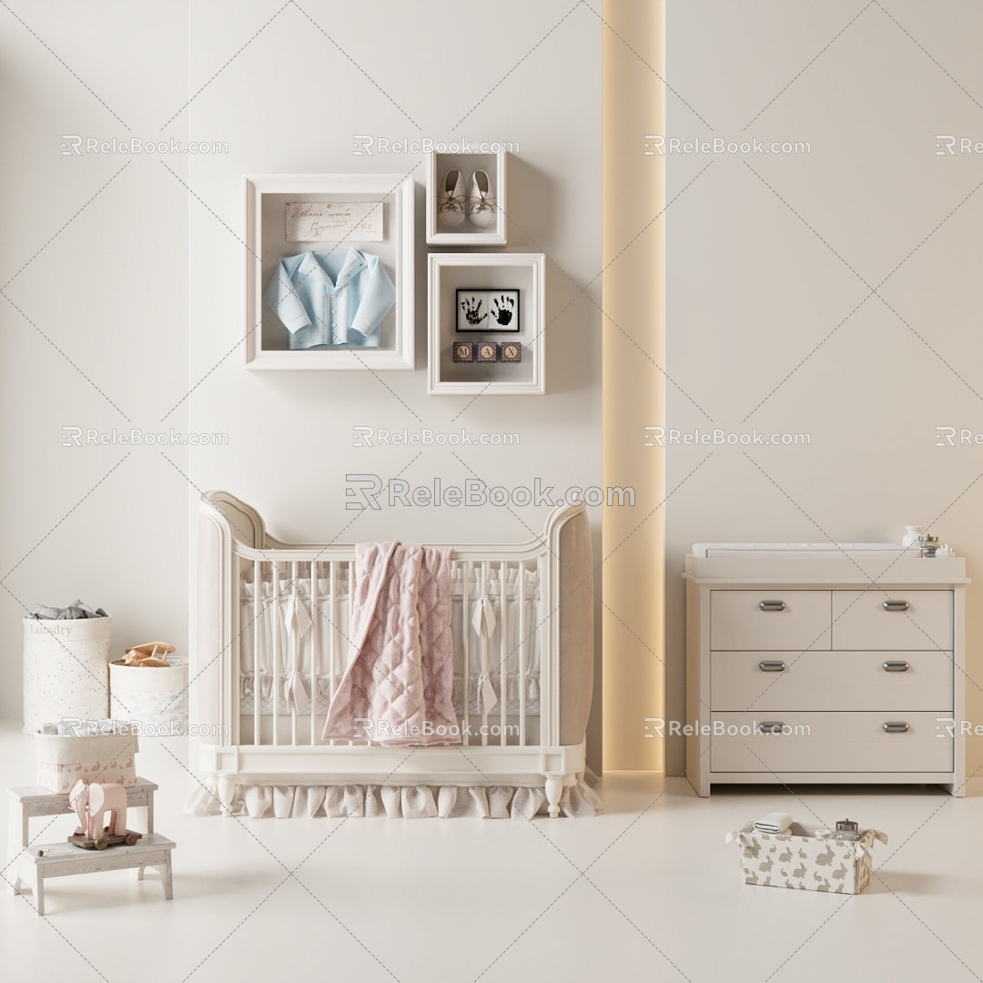 Modern Crib Baby Room Furniture Ornaments Combination 3d model