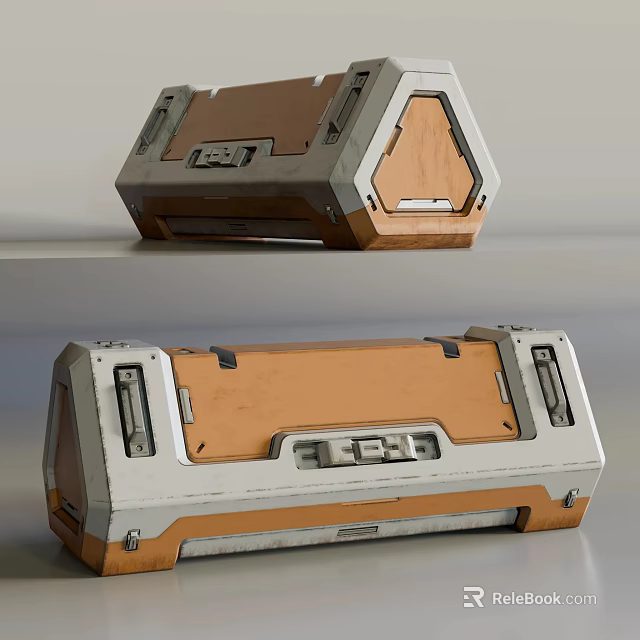 Structured Geometric Storage Container With Metallic Frame Wooden Panels And Latches 3d model 