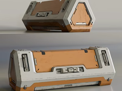 Structured Geometric Storage Container With Metallic Frame Wooden Panels And Latches 3d model