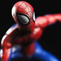 Spider Man Action Figure Statue With Red Blue Suit On Rock Base And Backpack 3d model