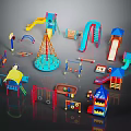 Colorful Children's Playground Equipment Featuring Slides Swings Climbing Frames And Playhouses
