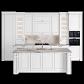 White Kitchen Cabinets With Marble Countertop Central Island And Interior Design