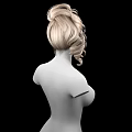 Game Film Character 3D Model with Blonde Curly High Ponytail White Torso and Black Background