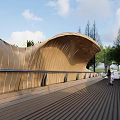 Scenic Landscape Bridge with Tall Trees Lush Grassland Water Area and Pedestrian Pathway