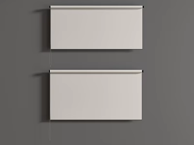 White Roller Curtains On Gray Wall Modern Window Covering Design 3d model