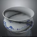 Blue And White Porcelain Basin With Traditional Landscape Patterns And Ornamental Ceramic Art
