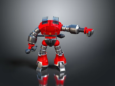 Futuristic Red Mechanical Robot With Silver Arms Legs And Metallic Body Standing Pose 3d model