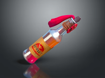 Hand Grenade Shaped Transparent Glass Weapon Bottle With Red Fuse And Label Design 3d model