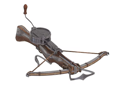 Vintage Medieval Crossbow With Wooden Stock Metal Bow And Mechanical Firing Mechanism 3d model