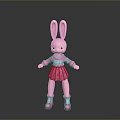 Cute Pink Rabbit Game Character With Big Ears Wearing Stylish Dress And Pink Boots