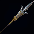 Decorative Ancient Spear With Golden Intricate Engravings And Metal Shaft Design