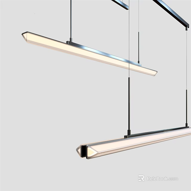 Modern Linear Pendant Lights With Black Frames And White LED Illumination For Interior Spaces 3d model