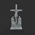 Detailed Man on Crucifix Sculpture with Two Female Figures in Religious Art