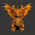 Cute Orange Baby Dragon with Big Eyes Wings and Scales on Black Background Reflective Surface