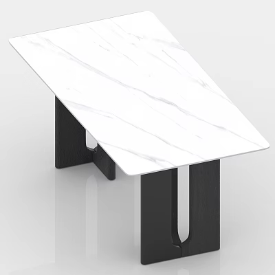 Modern Dining Table Set With White Marble Top And Black Wooden Legs 3d model
